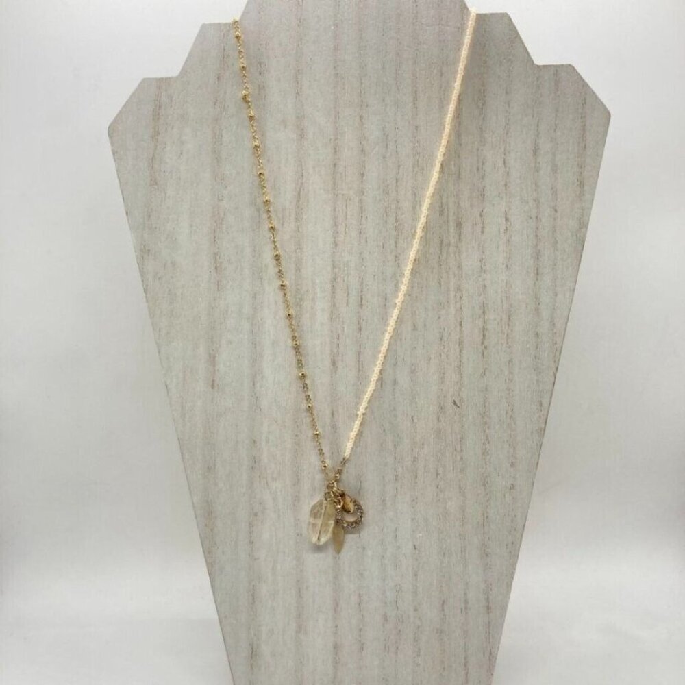 Express Necklace Womens 28" Charm Split Chain Gold Tone Seed‎ Bead Horseshoe New
